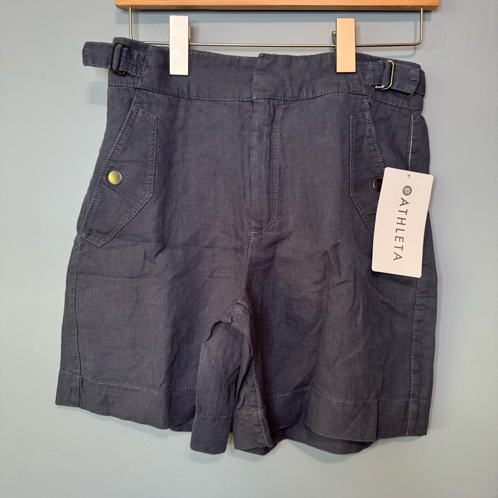 ATHLETA Voyager 100% LINEN Relaxed Shorts Granite Blue Adjustable Waist. NWT. 0 - Picture 15 of 15
